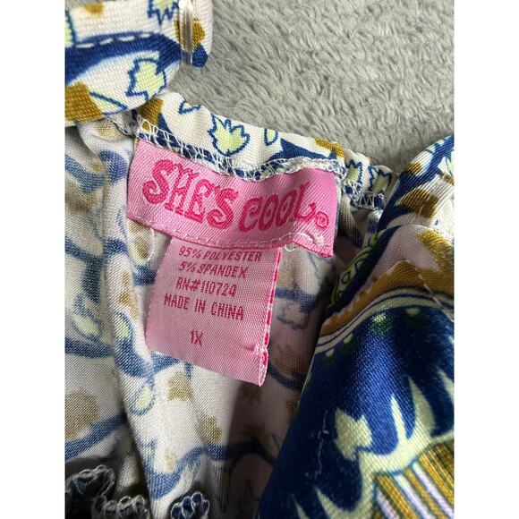 Y2K Shes Cool Women Spaghetti Strap Striped Dress 1X Boho Hippie Padded Bra - Picture 3 of 8